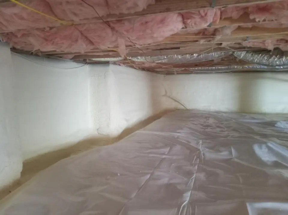 Crawl space encapsulation with closed-cell spray foam for Commercial Roof Restoration in Waconia